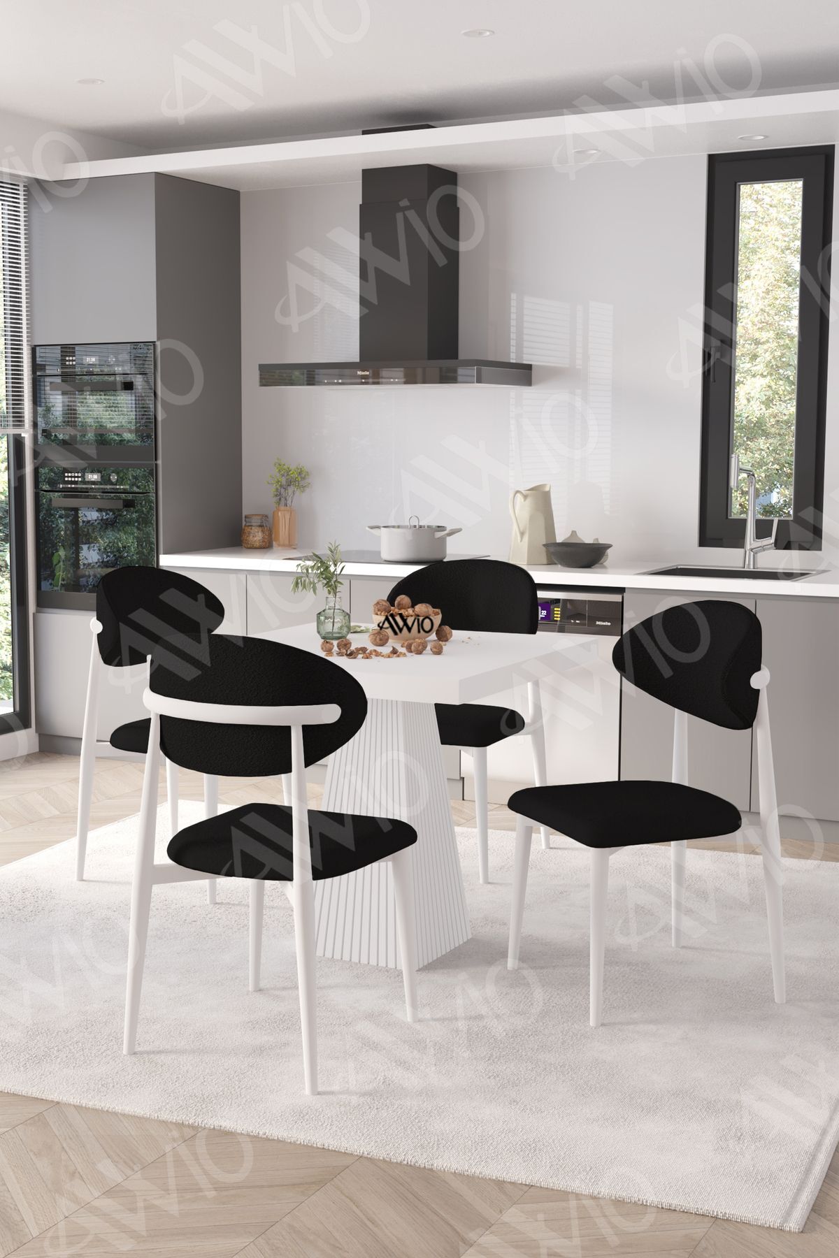 Elizya Beyaz Polo Metal Sandalye 90X90 Kare  Yemek Masası Mutfak Masası Masa Sandalye Takımı