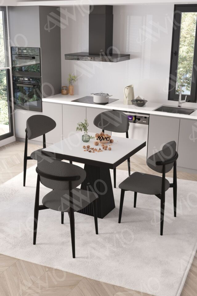 Vanessa Siyah Polo Metal Sandalye 90X90 Kare Yemek Masası Mutfak Masası Masa Sandalye Takımı