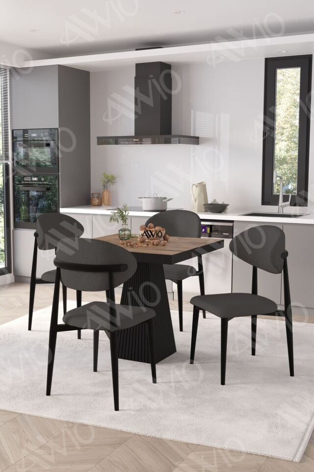 Vanessa Siyah Polo Metal Sandalye 90X90 Kare Yemek Masası Mutfak Masası Masa Sandalye Takımı