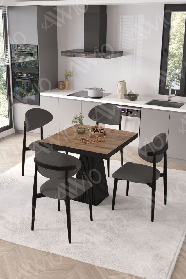 Vanessa Siyah Polo Metal Sandalye 90X90 Kare Yemek Masası Mutfak Masası Masa Sandalye Takımı