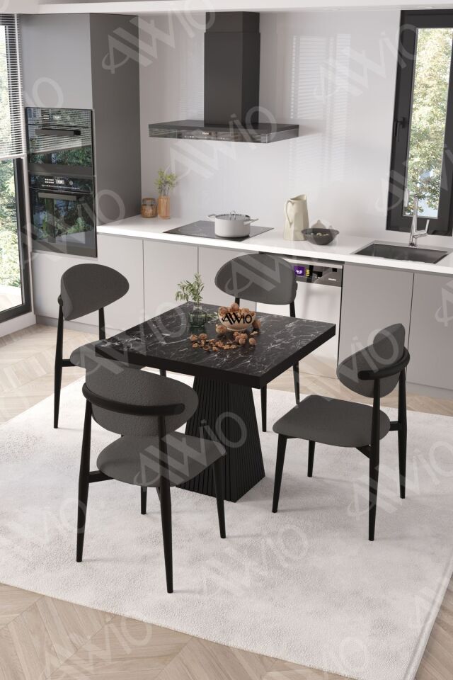 Vanessa Siyah Polo Metal Sandalye 90X90 Kare Yemek Masası Mutfak Masası Masa Sandalye Takımı