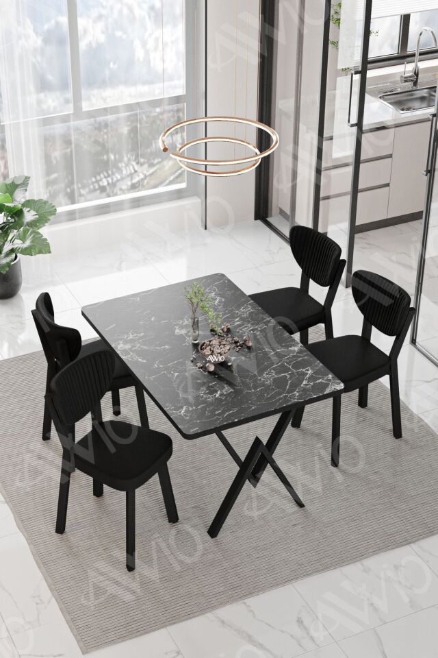 Vanensi  ELMA Sandalye 80x120 Yemek Masası Mutfak Masası 4 Kişilik Masa Sandalye Takım