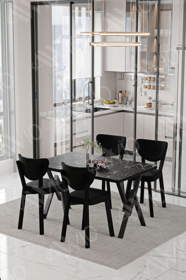 Vanensi  ELMA Sandalye 80x120 Yemek Masası Mutfak Masası 4 Kişilik Masa Sandalye Takım