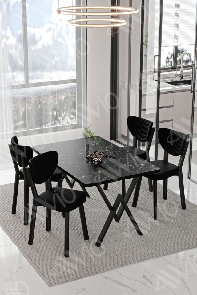 Vanensi  ELMA Sandalye 80x120 Yemek Masası Mutfak Masası 4 Kişilik Masa Sandalye Takım