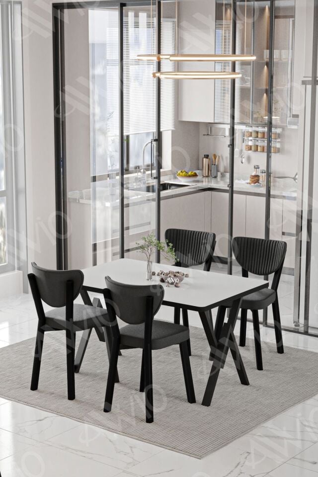 Rubi Elma Sandalye 80x120 Yemek Masası Mutfak Masası 4 Kişilik Masa Sandalye Takımı