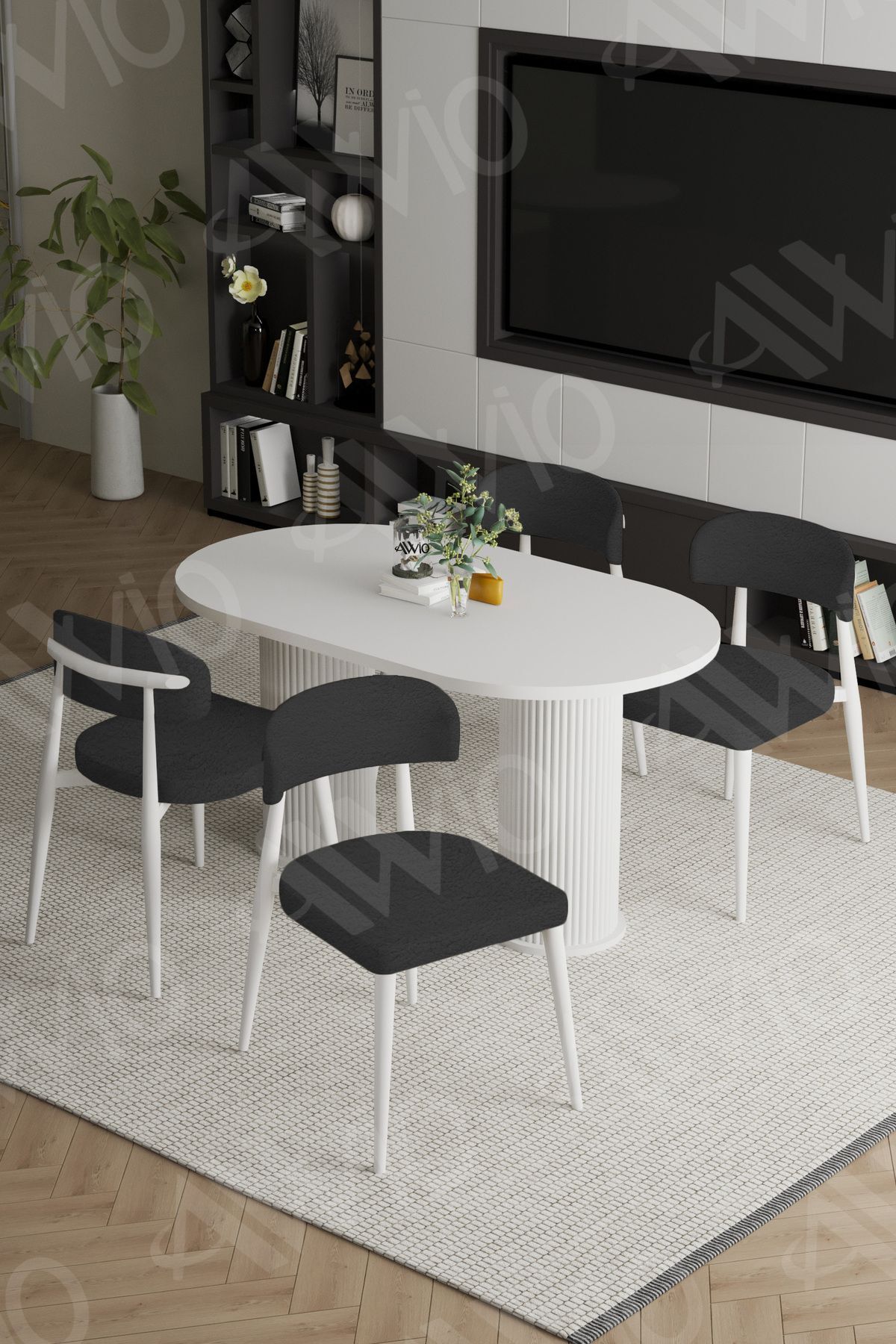 Alessa Beyaz Bohem Ayak Polo Metal Sandalye 80x140 Mutfak Masa Sandalye Takımı BEYAZ - 80X140
