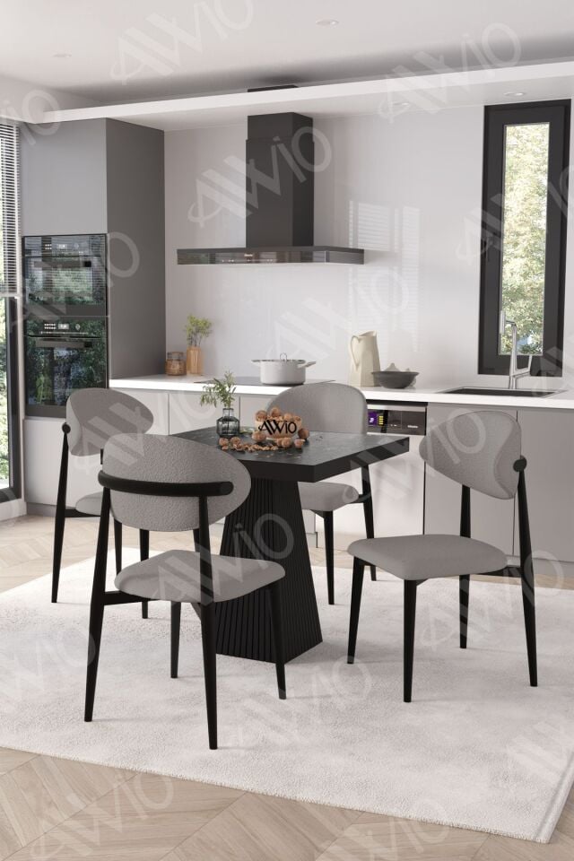 Marven Siyah Polo Metal Sandalye 90X90 Kare Yemek Masası Mutfak Masası Masa Sandalye Takımı