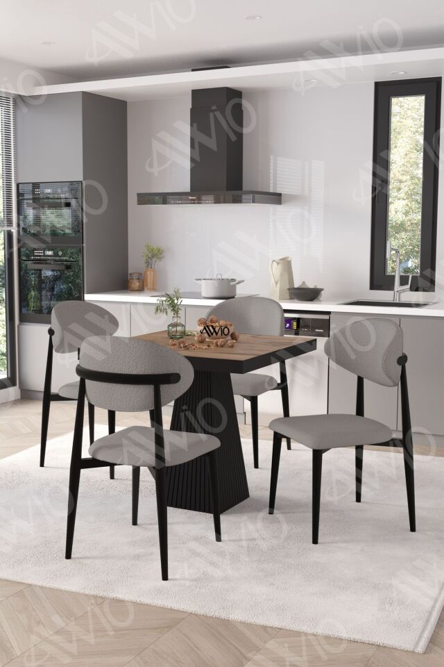 Marven Siyah Polo Metal Sandalye 90X90 Kare Yemek Masası Mutfak Masası Masa Sandalye Takımı