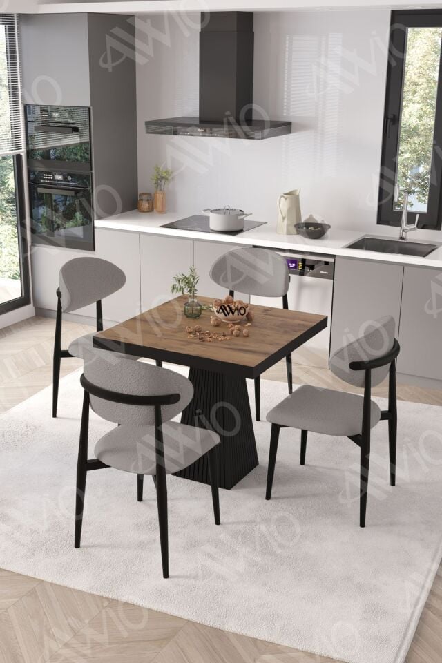 Marven Siyah Polo Metal Sandalye 90X90 Kare Yemek Masası Mutfak Masası Masa Sandalye Takımı