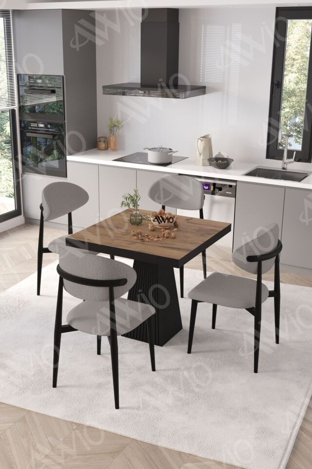 Marven Siyah Polo Metal Sandalye 90X90 Kare Yemek Masası Mutfak Masası Masa Sandalye Takımı
