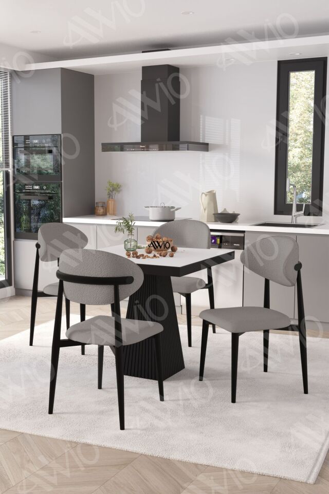 Marven Siyah Polo Metal Sandalye 90X90 Kare Yemek Masası Mutfak Masası Masa Sandalye Takımı