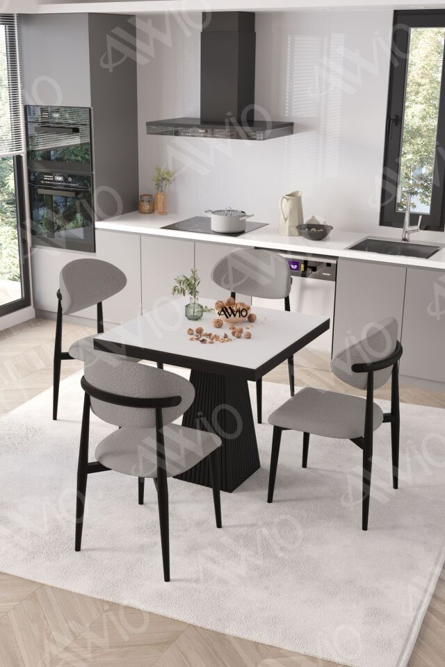 Marven Siyah Polo Metal Sandalye 90X90 Kare Yemek Masası Mutfak Masası Masa Sandalye Takımı