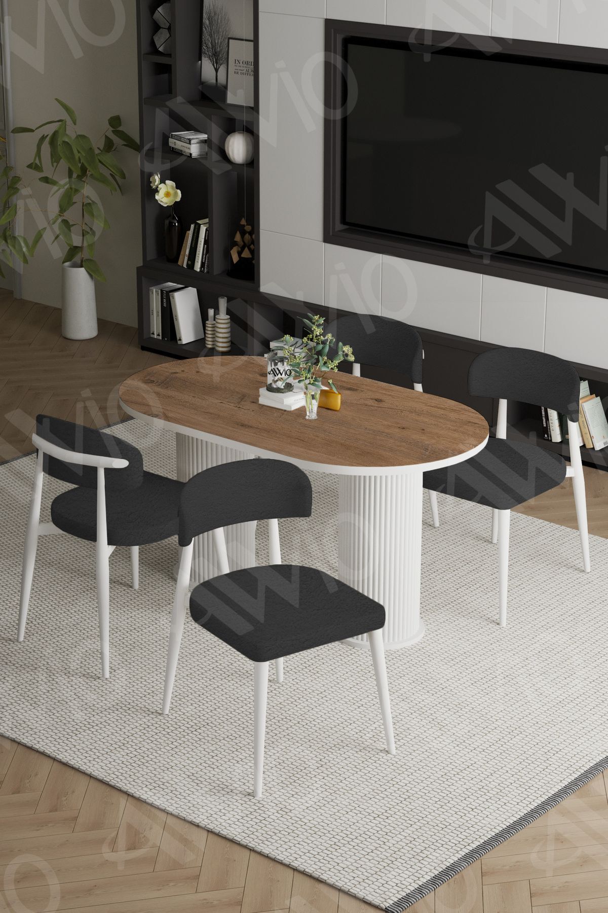 Alessa Beyaz Bohem Ayak Polo Metal Sandalye 80x140 Mutfak Masa Sandalye Takımı AKÇA - 80X140