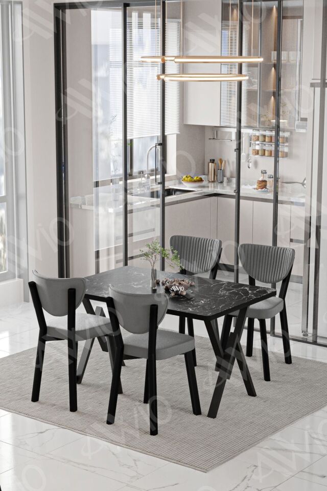 Pedra Elma Sandalye 80x120 Yemek Masası Mutfak Masası 4 Kişilik Masa Sandalye Takımı