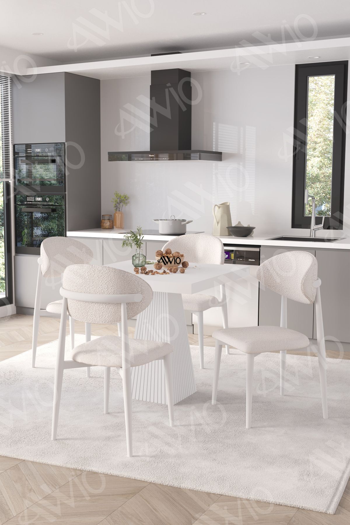 Essen Beyaz Polo Metal Sandalye 90X90 Kare  Yemek Masası Mutfak Masası Masa Sandalye Takımı