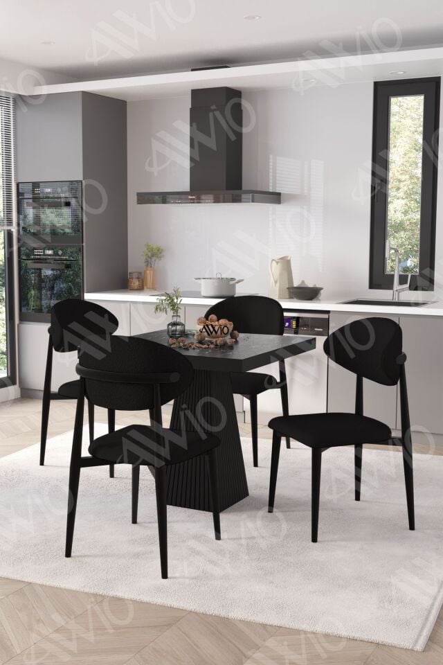 Elite Siyah Polo Metal Sandalye 90x90 Kare Yemek Masası Mutfak Masası Masa Sandalye Takımı
