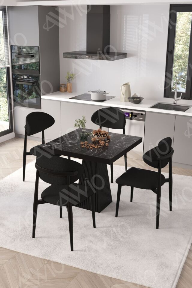 Elite Siyah Polo Metal Sandalye 90x90 Kare Yemek Masası Mutfak Masası Masa Sandalye Takımı