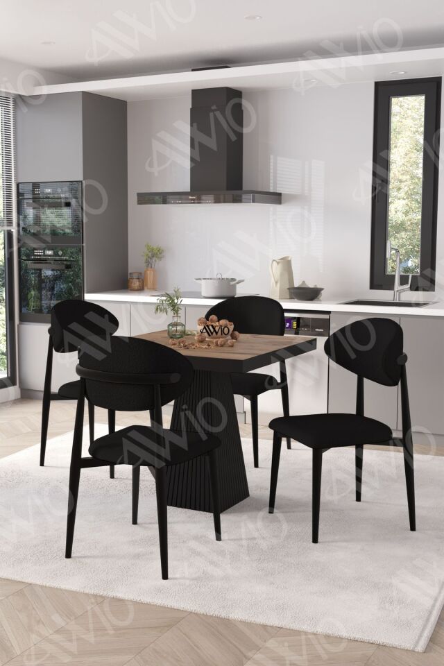 ELİTE Siyah Polo Metal Sandalye 90X90 Kare  Yemek Masası Mutfak Masası Masa Sandalye Takımı