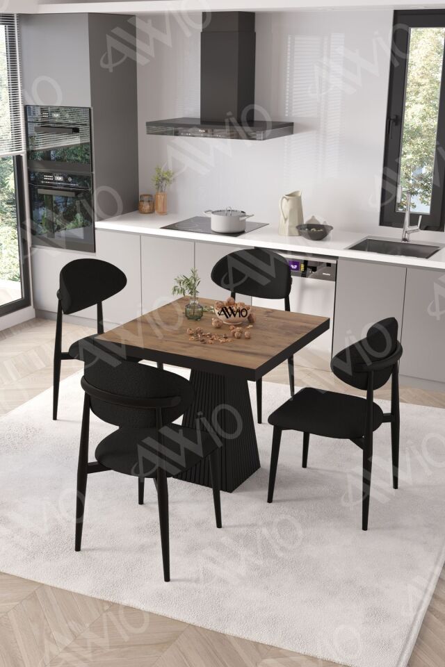 Elite Siyah Polo Metal Sandalye 90x90 Kare Yemek Masası Mutfak Masası Masa Sandalye Takımı