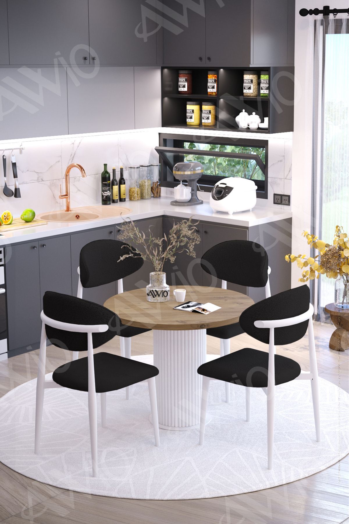 ALDO PTT Ayak BEYAZ Polo Metal Sandalye 90X90 Yemek Masası Mutfak Masası Masa Sandalye Takımı AKÇA - 90X90