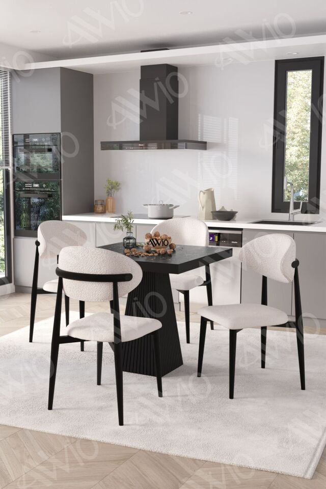 Viola Siyah Polo Metal Sandalye 90X90 Kare  Yemek Masası Mutfak Masası Masa Sandalye Takımı