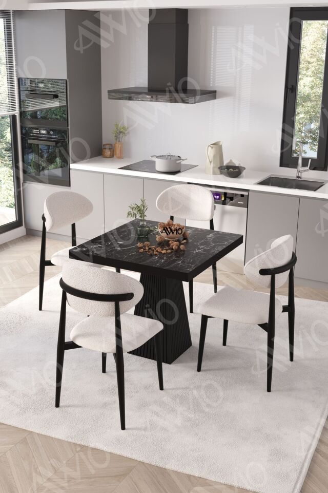 Viola Siyah Polo Metal Sandalye 90x90 Kare Yemek Masası Mutfak Masası Masa Sandalye Takımı