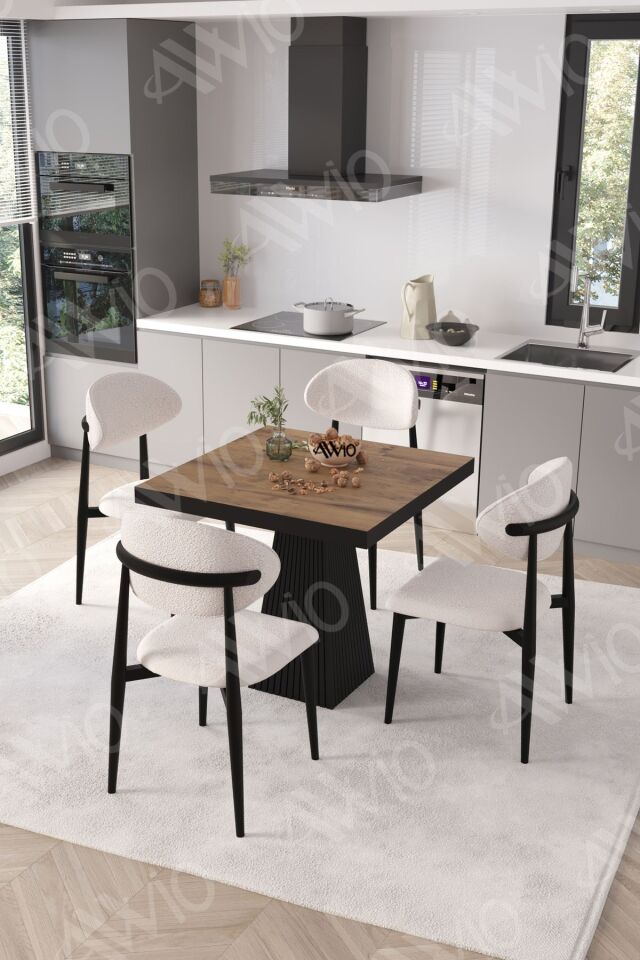 Viola Siyah Polo Metal Sandalye 90X90 Kare  Yemek Masası Mutfak Masası Masa Sandalye Takımı