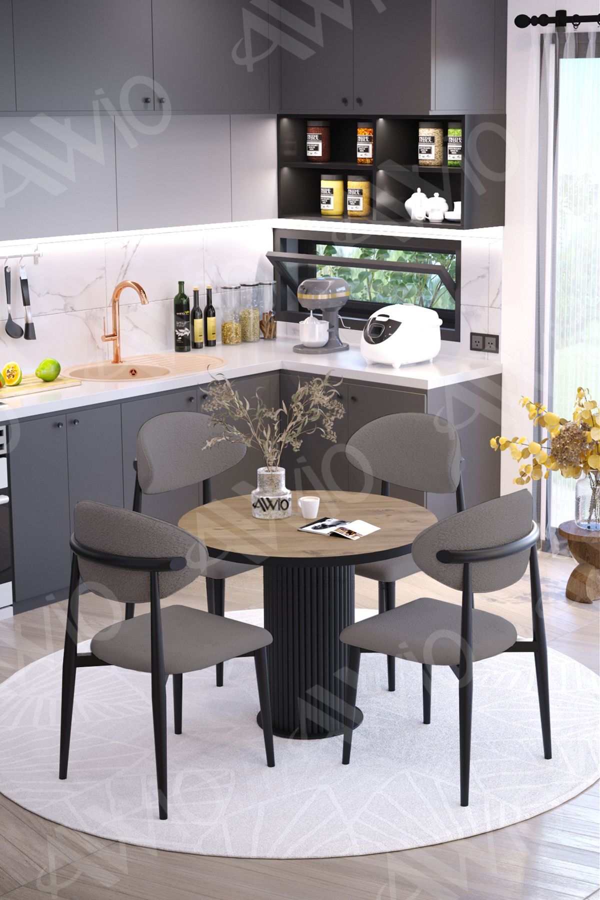 Afya Bohem Ayak Siyah Polo Sandalye 90x90 Mutfak Masa Sandalye Takımı AKÇA - 90X90