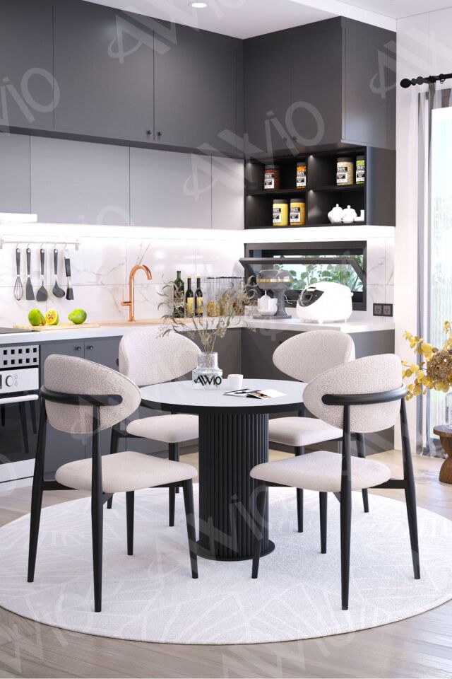 Lyon Bohem Lake Mdf Ayak Siyah Polo Sandalye 90x90 Yemek Masası Mutfak Masası Masa Sandalye Takımı BEYAZ - 90X90