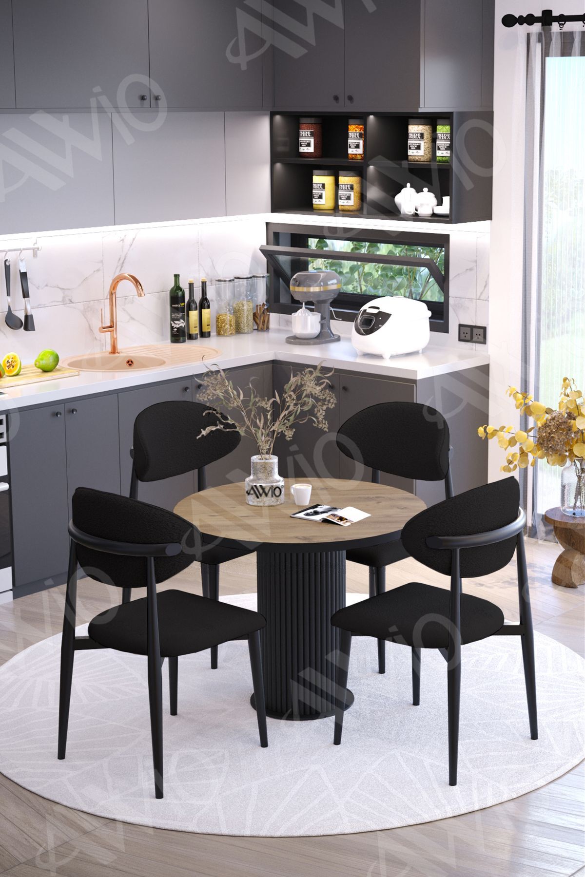 Talex Bohem Ayak Siyah Polo Metal Sandalye 90x90 Yemek Masası Mutfak Masası Masa Sandalye Takımı AKÇA - 90X90