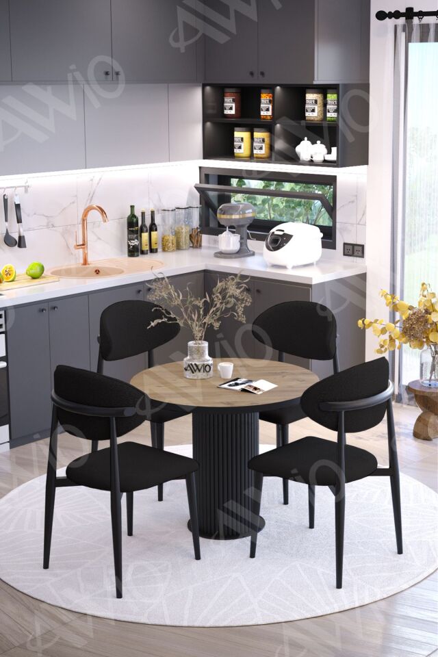 Talex Bohem Ayak Siyah Polo Metal Sandalye 90x90 Yemek Masası Mutfak Masası Masa Sandalye Takımı AKÇA - 90X90