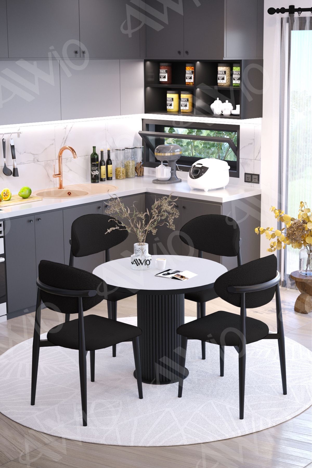 Talex Bohem Ayak Siyah Polo Metal Sandalye 90x90 Yemek Masası Mutfak Masası Masa Sandalye Takımı BEYAZ - 90X90