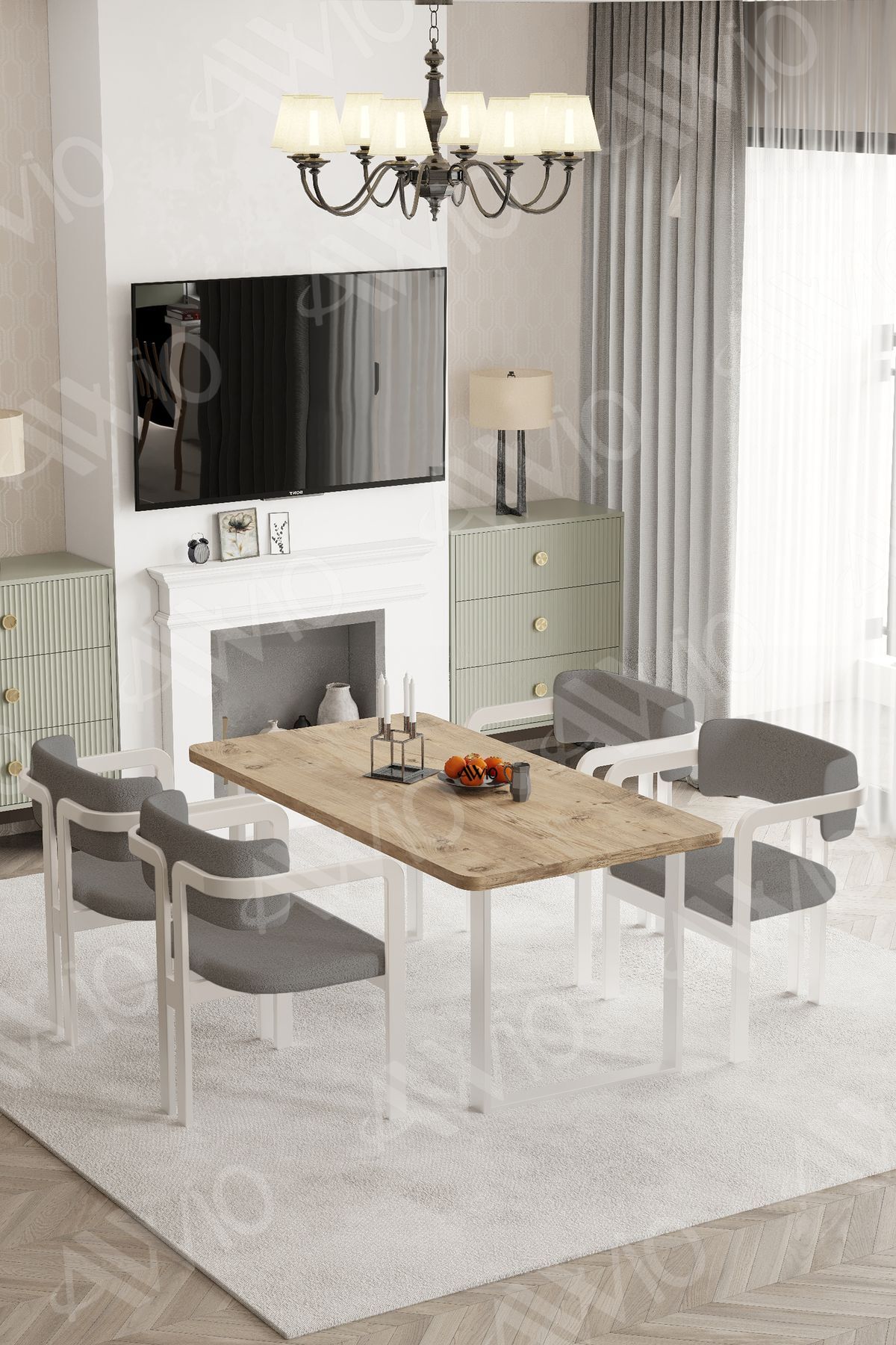 Lucas Metal Ayak Tokyo Demonte Sandalye 80x120 Yemek Masası Mutfak Masası 4 Kişilik