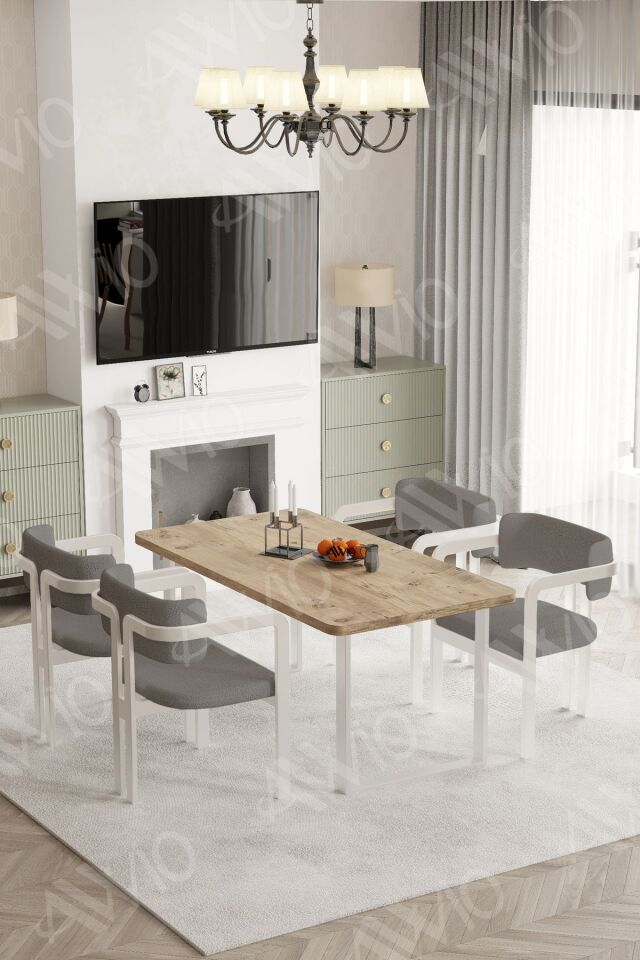 Lucas Metal Ayak Tokyo Demonte Sandalye 80x120 Yemek Masası Mutfak Masası 4 Kişilik