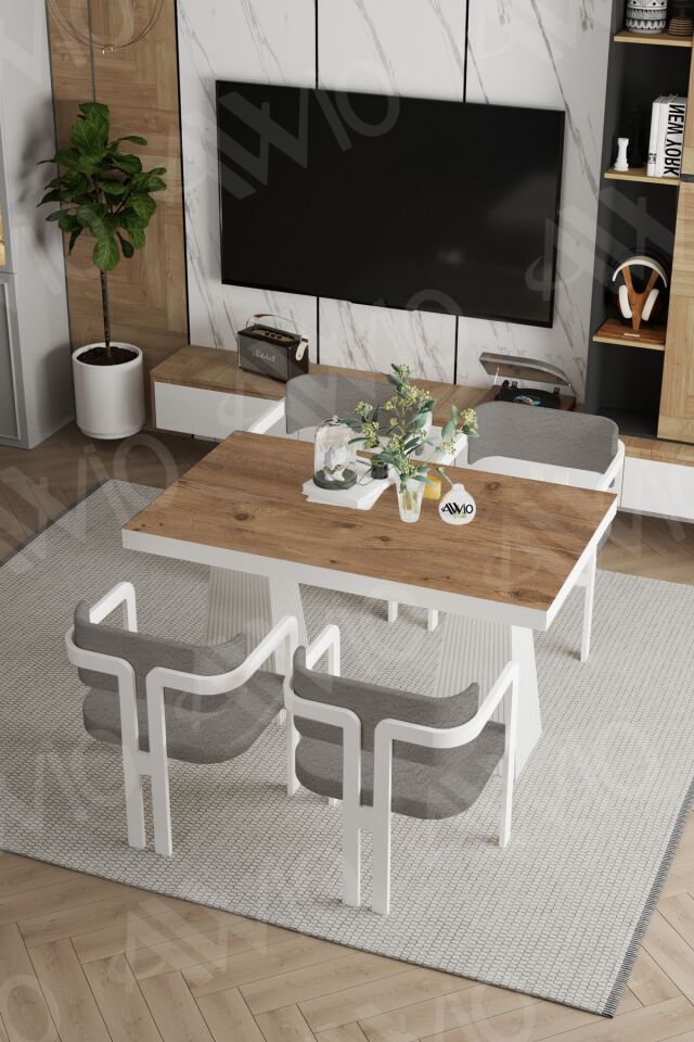 Lucas Metal Ayak Tokyo Demonte Sandalye 80x120 Yemek Masası Mutfak Masası 4 Kişilik