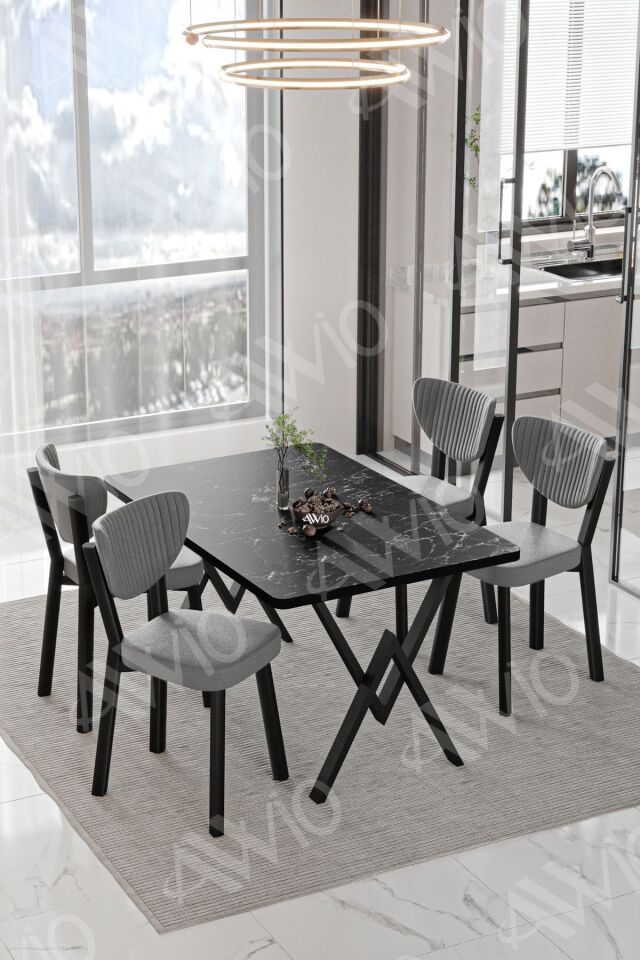 Pedra Elma Sandalye 80x120 Yemek Masası Mutfak Masası 4 Kişilik Masa Sandalye Takımı