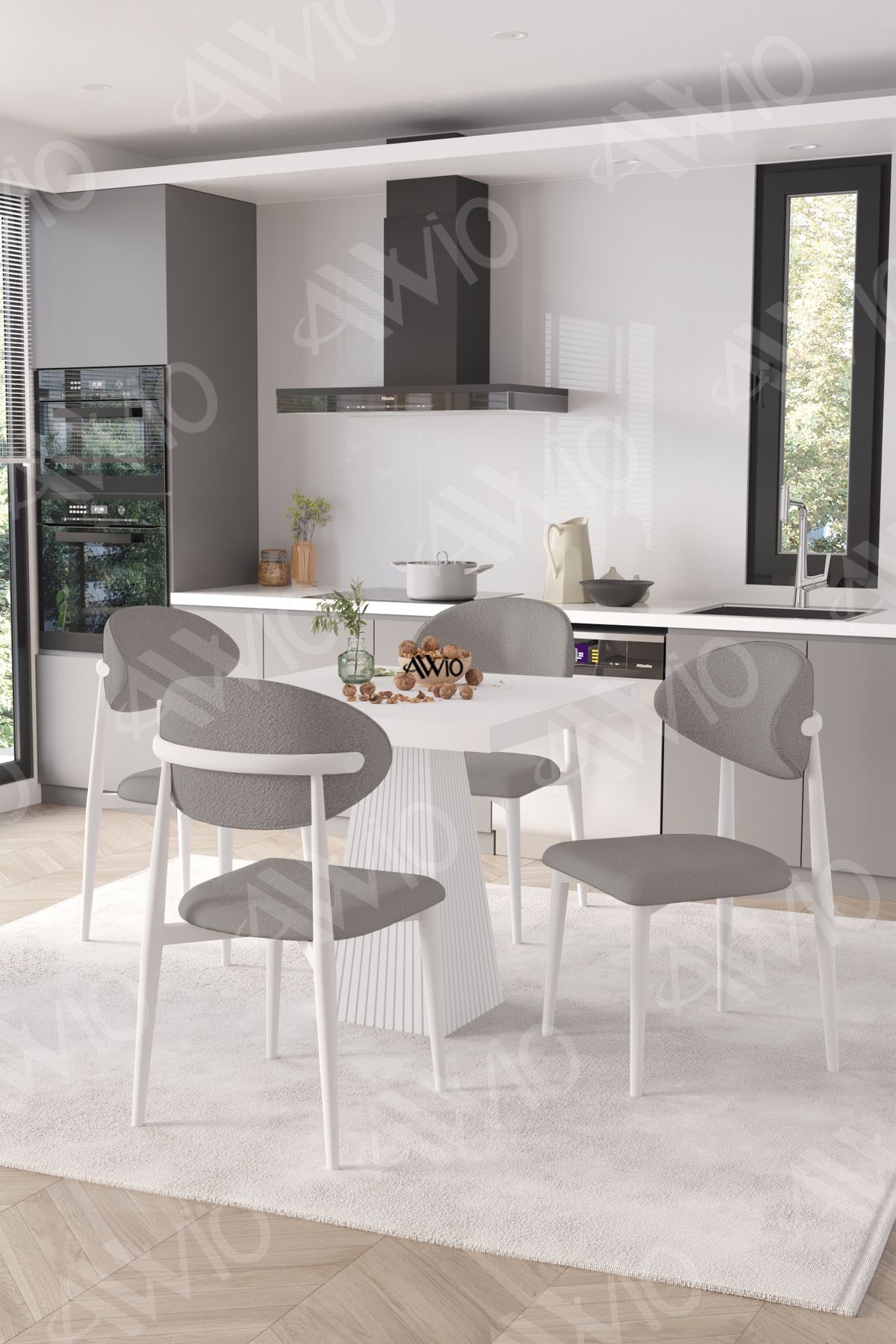 FLOYD Beyaz Polo Metal Sandalye 90X90 Kare Yemek Masası Mutfak Masası Masa Sandalye Takımı