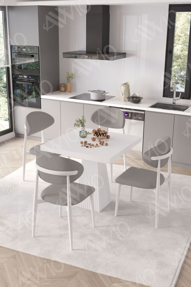 FLOYD Beyaz Polo Metal Sandalye 90X90 Kare Yemek Masası Mutfak Masası Masa Sandalye Takımı