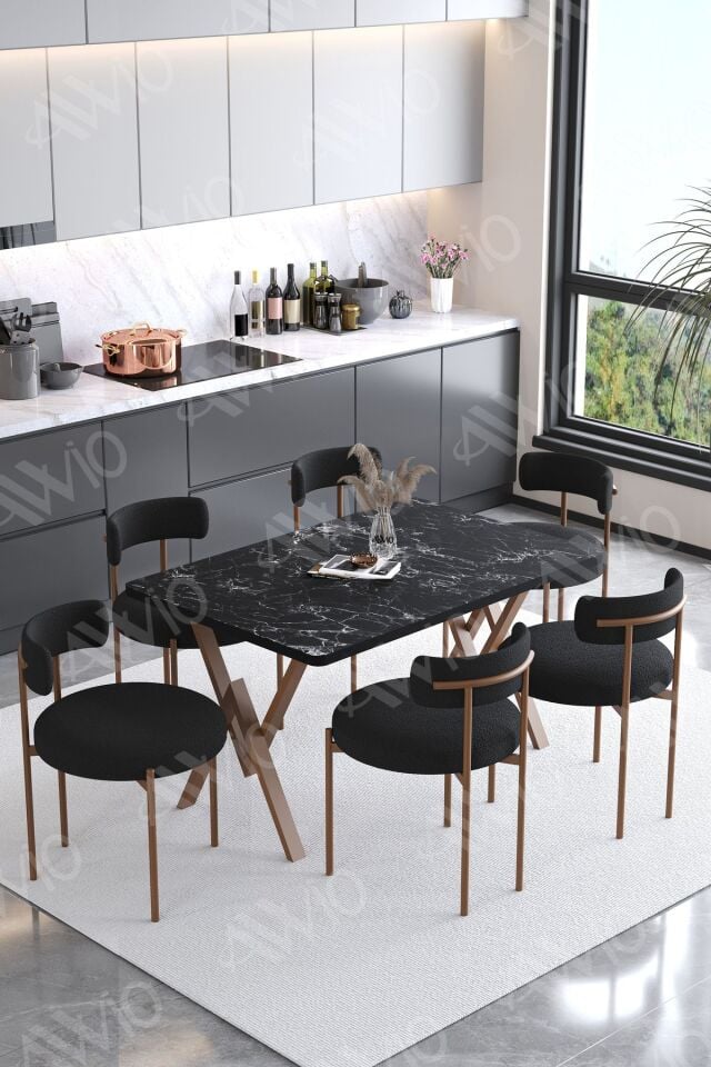 Teddy Sandalye 80x140 Yemek Masası Mutfak Masası 6 Kişilik Masa Sandalye Takımı