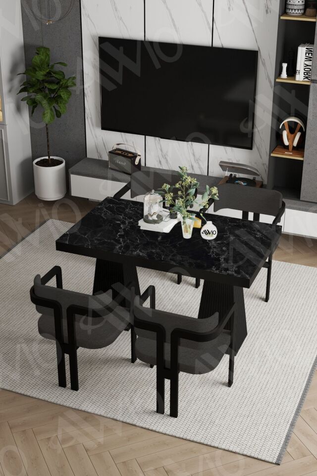 Valery Lake Mdf Ayak Tokyo Demonte Sandalye 80x120 Yemek Masası Mutfak Masası 4 Kişilik