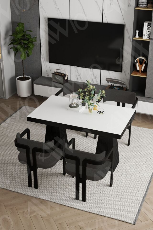 Valery Lake MDF Ayak Tokyo Demonte Sandalye 80x120 Yemek Masası Mutfak Masası 4 Kişilik