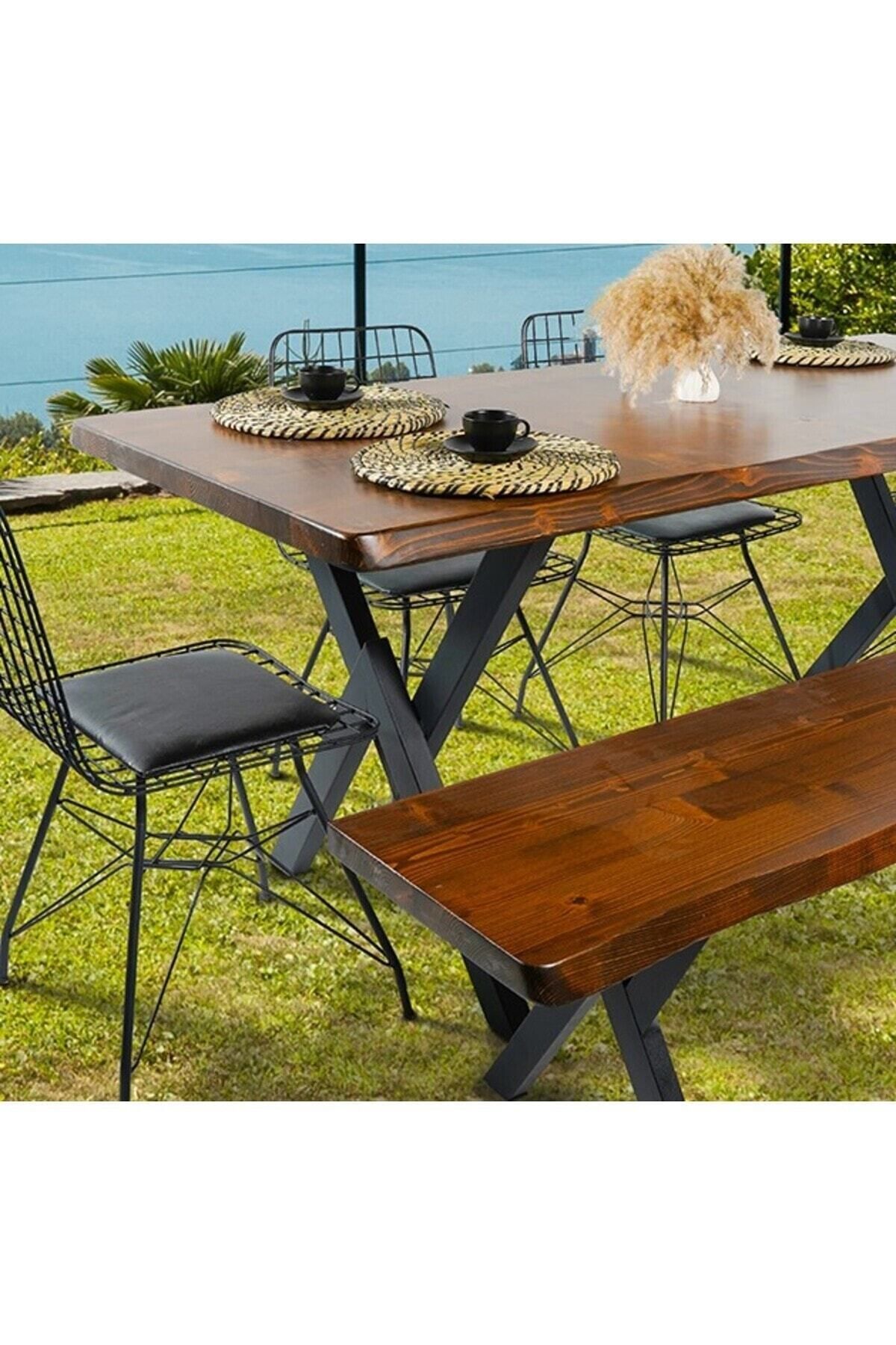 Avvio 6 Kişilik Kütük Bahçe Masası- Balkon Masası Takımı (80x180)