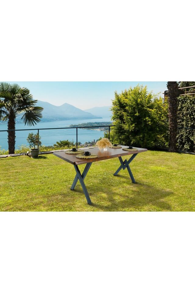 Avvio 6 Kişilik Kütük Bahçe Masası- Balkon Masası Takımı (80x180)