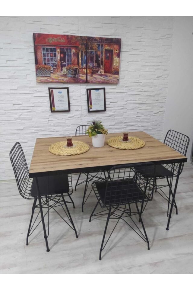 Avvio Mercan 4 Kişilik 60x120 Yemek Masası Takımı Mutfak Masası Takımı Balkon Masa Takımı Oval Kenar