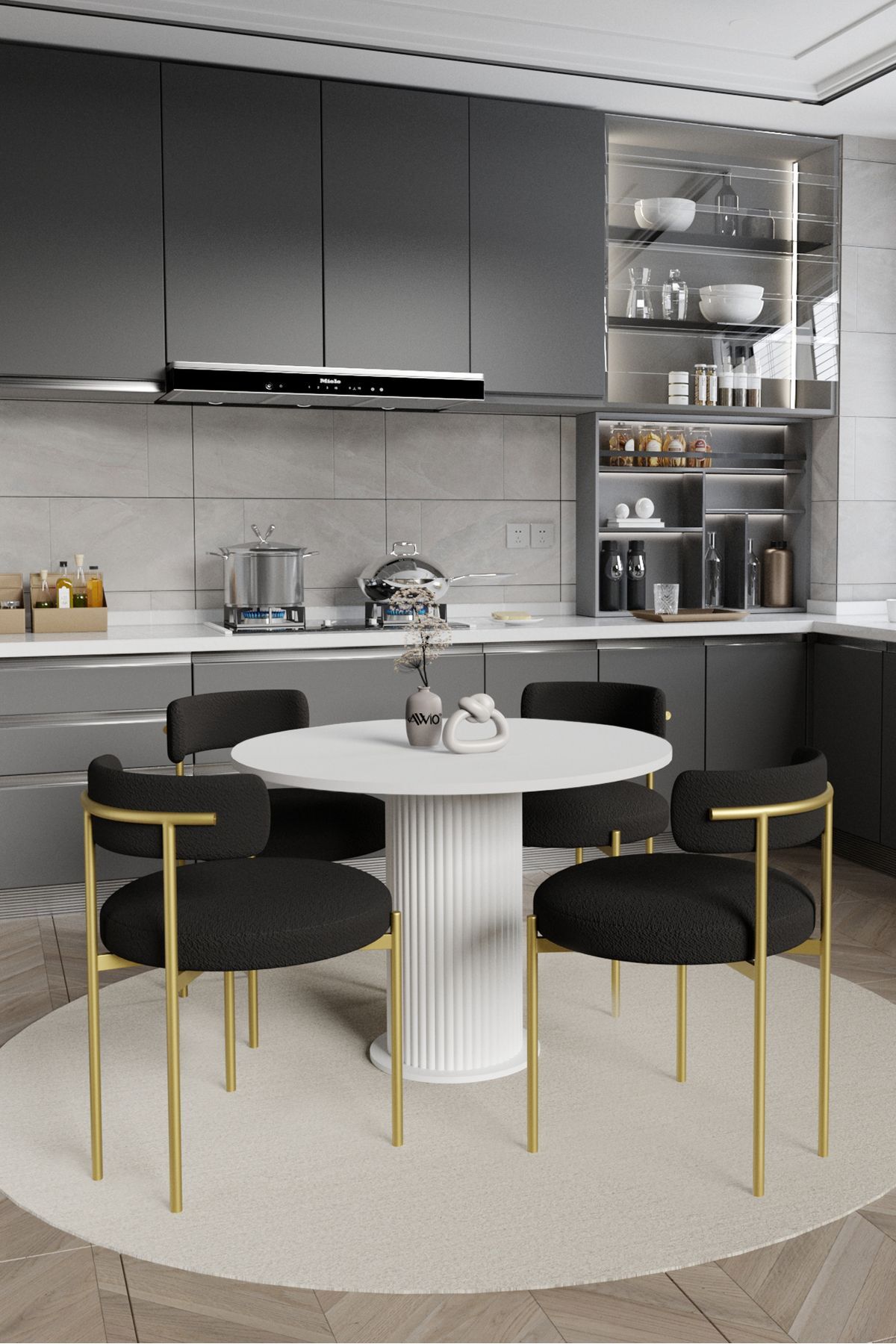 Lorea Bohem Lake Mdf Ayak 4'lü Teddy Sandalye 90x90 Masa Sandalye Takımı