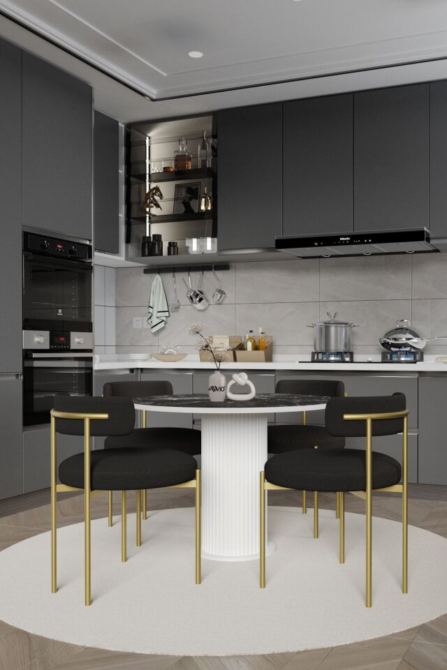 Lorea Bohem Lake Mdf Ayak 4'lü Teddy Sandalye 90x90 Masa Sandalye Takımı