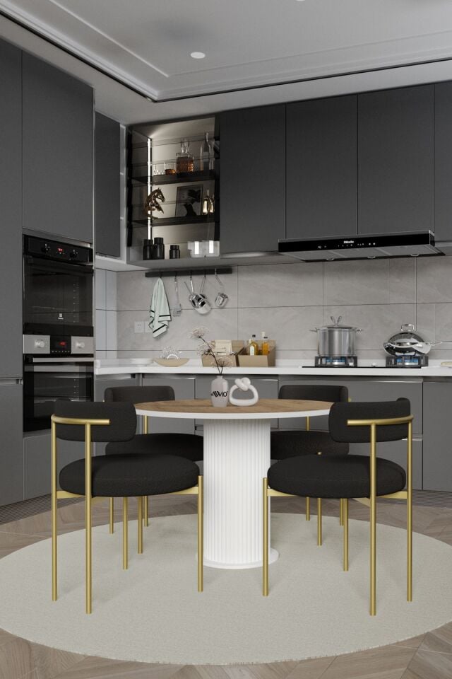 Lorea Bohem Lake Mdf Ayak 4'lü Teddy Sandalye 90x90 Masa Sandalye Takımı