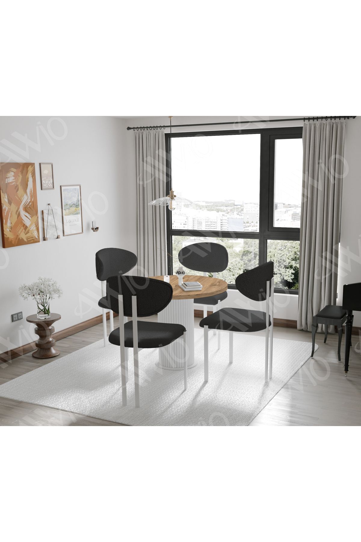 LOURES Serisi Bohem Ayak 4'lü Lotus Sandalye 90x90 Masa Sandalye Takımı AKÇA 90X90 MASA SANDALYE ANTRASİT GRİ - 90X90