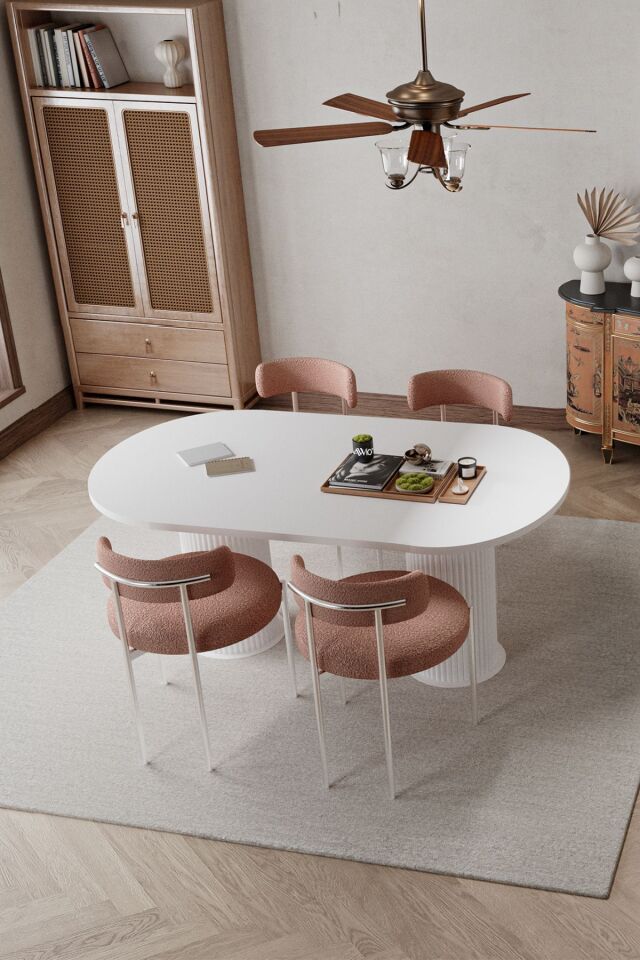 Lavinia Beyaz Bohem Ayak 80x140 Mutfak Masa Sandalye Takımı