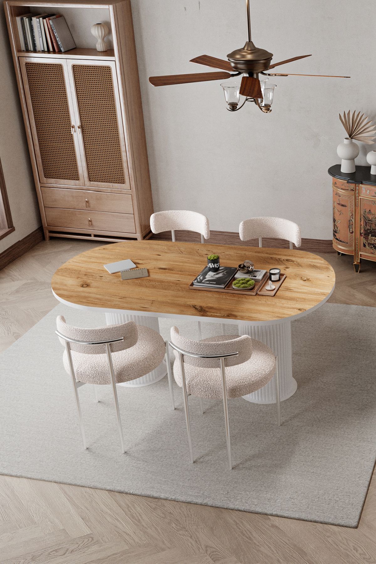 Tual Beyaz Bohem Ayak 80x180 Mutfak Masa Sandalye Takımı